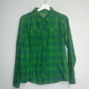Mountain Hardwear Green Plaid Light Flannel Long Sleeve Button Down Women Size 8